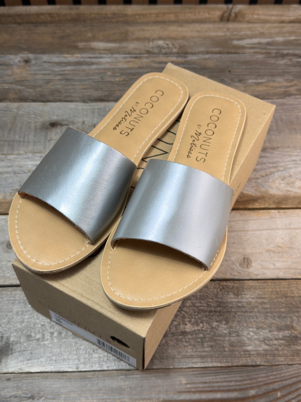 Coconuts by Matisse Metallic Silver Wide Band Slide Sandals